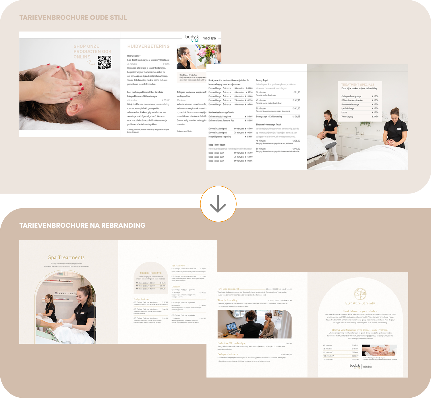 Binnenwerk tarievenbrochure voor en na de rebranding