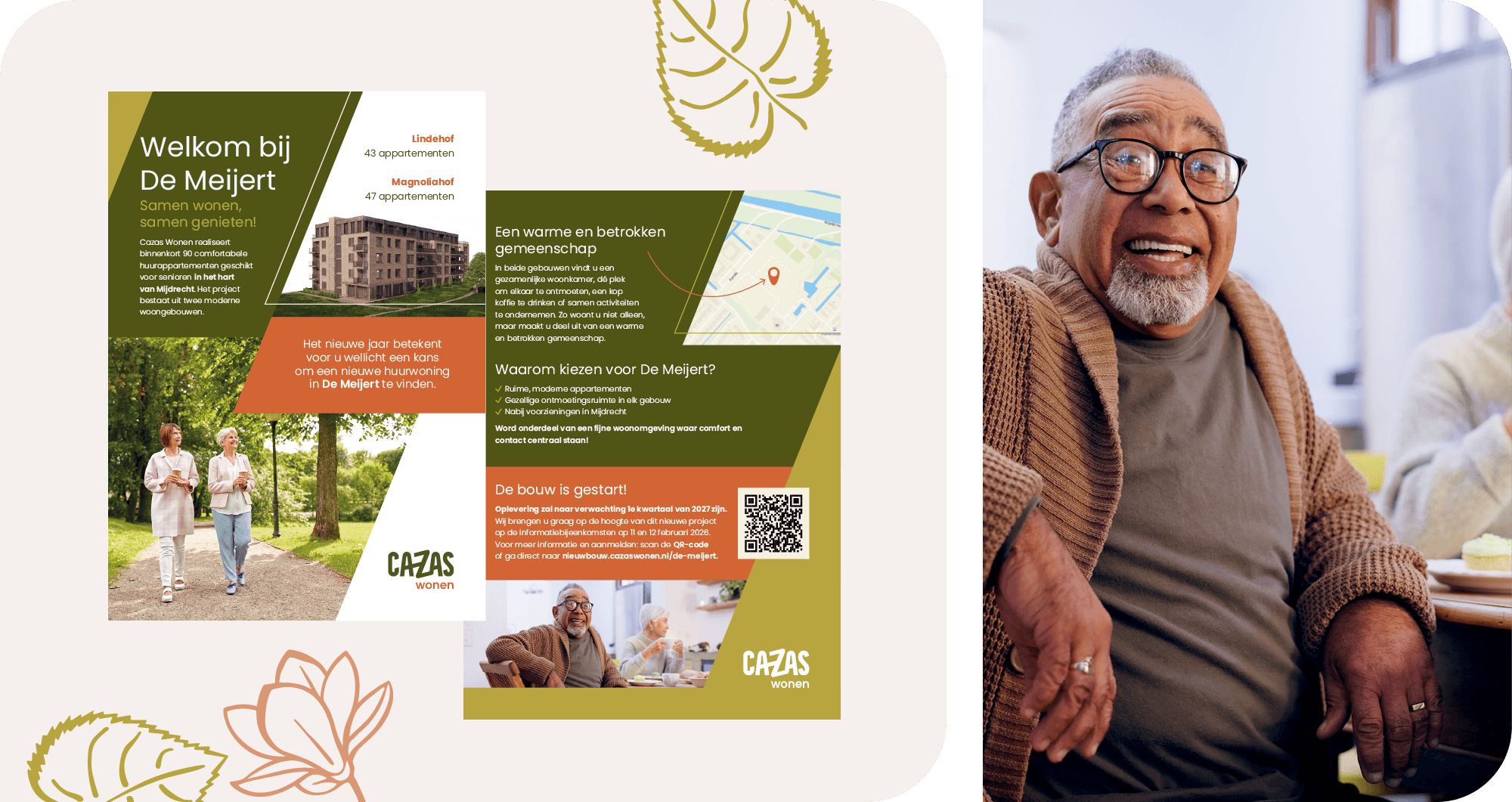 Flyer voor seniorenwoningen in nieuwbouwproject De Meijert