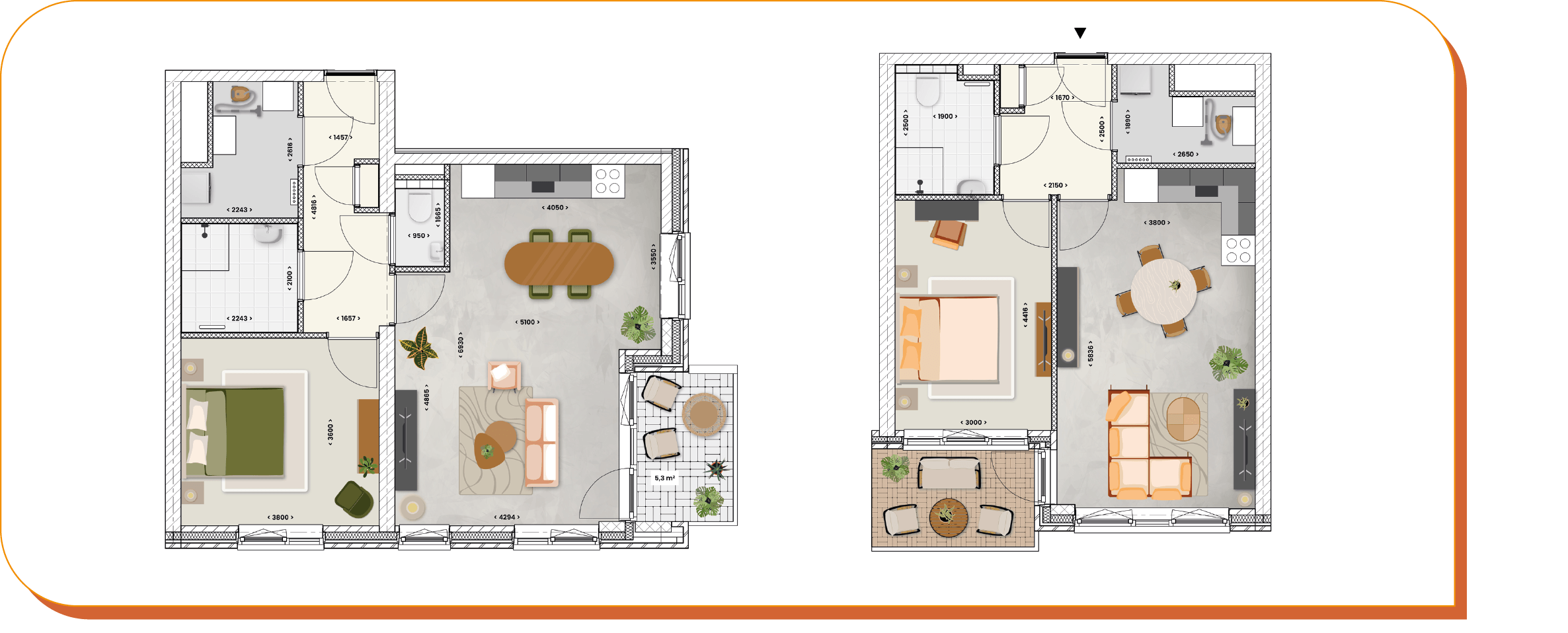 Ingerichte plattegronden van appartementen in De Meijert