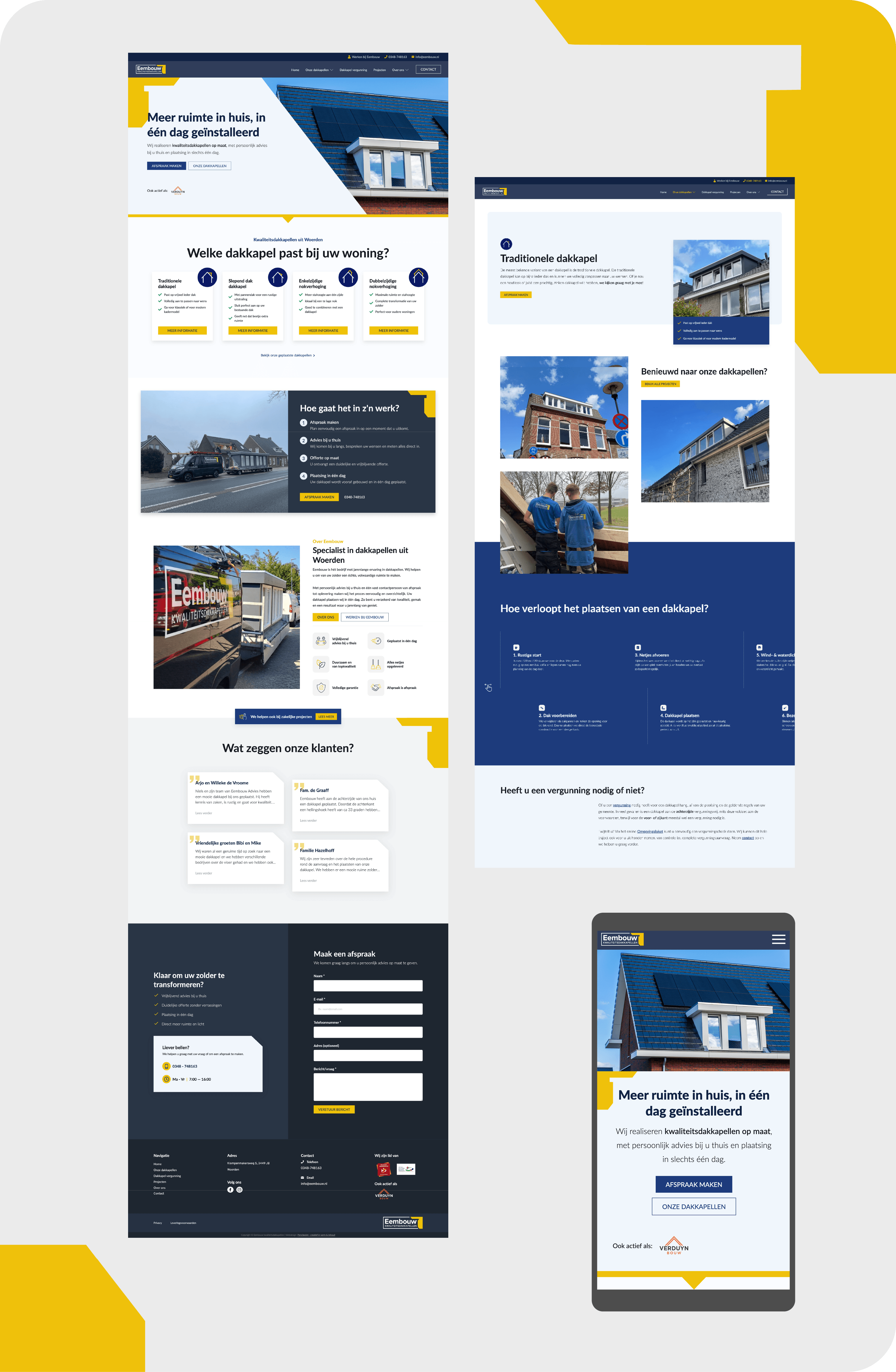 Responsive webdesign van Eembouw met dakkapelpagina's op desktop en mobiel