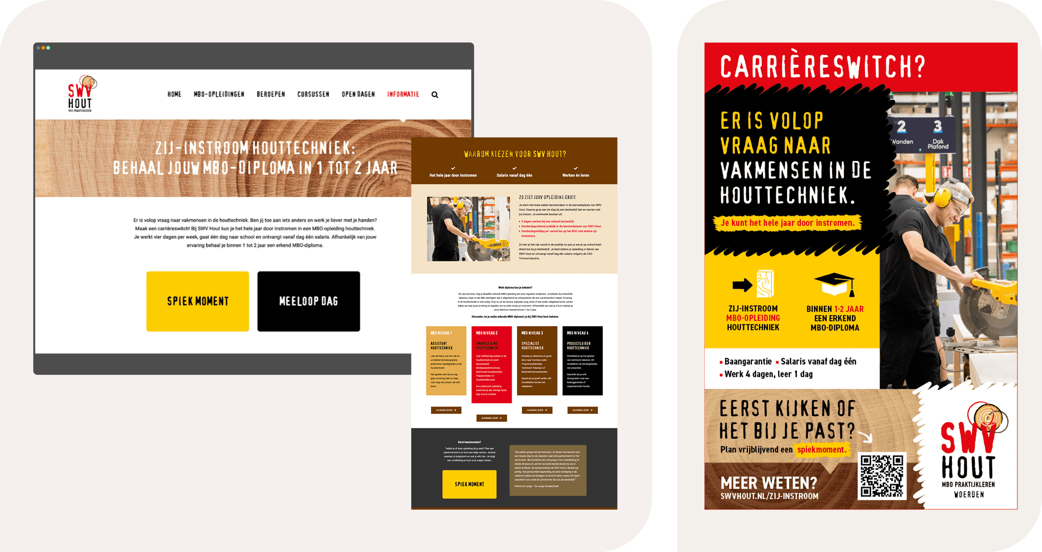 SEO-landingspagina en krantenadvertentie voor zij-instroom bij SWV Hout